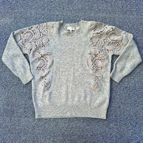 Ted Baker London Gray Wool-Blend Sweater With Intricate Embroidered Paisley Desi - Picture 1 of 6